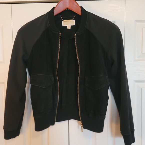 MICHAEL Michael Kors Black Bomber Jacket with Gold Accents - Picture 2 of 4